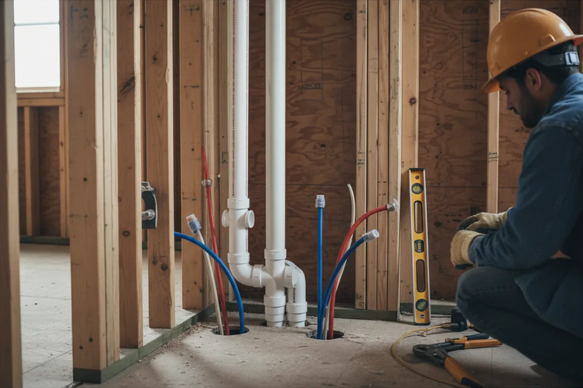 Drain and supply rough-in during Drain Cleaning in Monroe